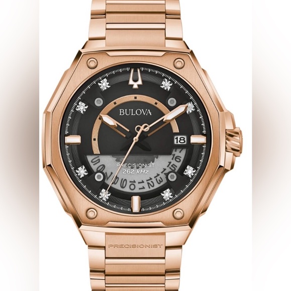 Bulova Precisionist Rose Gold-Tone Black Dial Men'sX Quartz Diamond watch